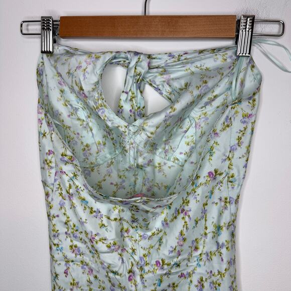 Rebecca Taylor Floral Silk Halter Midi Dress In Light Blue Size 8 - Picture 10 of 14